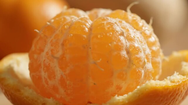 Close-up of Peeled Mandarin Orange Segment - A detailed close-up shot of a peeled mandarin orange segment, showcasing its juicy texture and vibrant color.