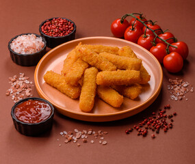 Mozzarella cheese sticks, crispy nutritious fast food. Cheese sticks as food background