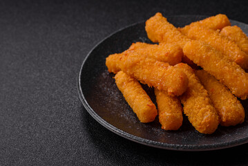 Mozzarella cheese sticks, crispy nutritious fast food. Cheese sticks as food background