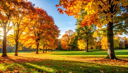 Autumn park landscape with vibrant foliage