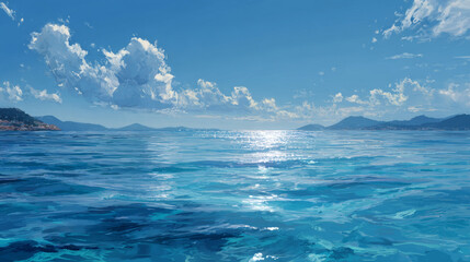 Blue ocean waves under clear sky with scenic outdoor coastal view