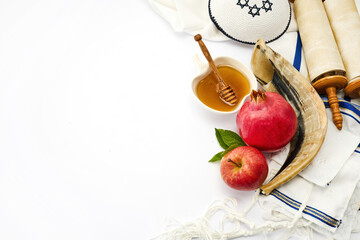 Rosh Hashanah Elements. Jewish New Year celebration.