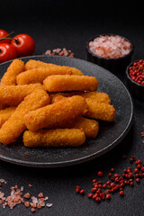 Mozzarella cheese sticks, crispy nutritious fast food. Cheese sticks as food background