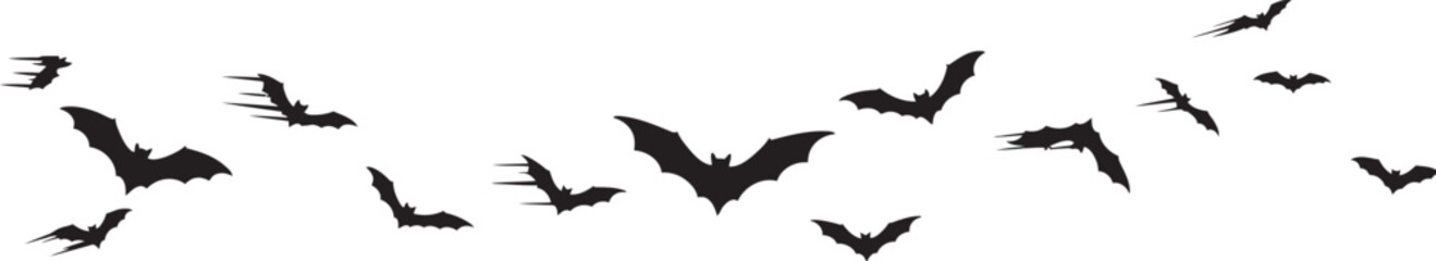Fototapeta premium Silhouettes of bats in flight against a white background.