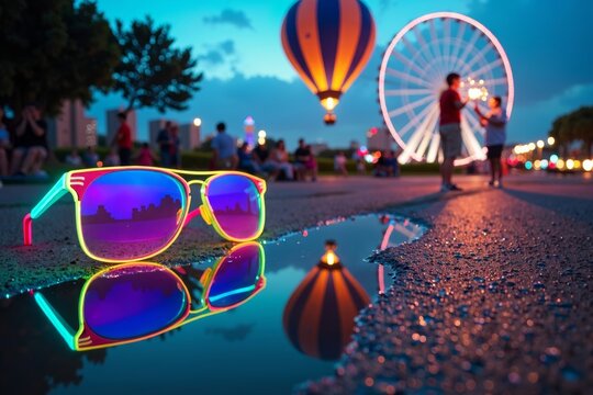  of people huddled under umbrellas during a sudden downpour near a city street corner - Vibrant snapshots of rainy day scenes: sunglasses on a beach, neon signs in puddles