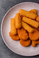 Chicken nugget with sauce, crispy nutritious fast food. Chicken nugget