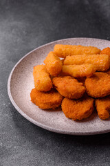 Chicken nugget with sauce, crispy nutritious fast food. Chicken nugget