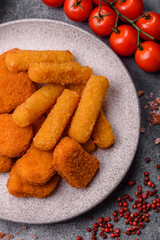 Chicken nugget with sauce, crispy nutritious fast food. Chicken nugget