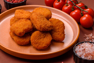 Chicken nugget with sauce, crispy nutritious fast food. Chicken nugget