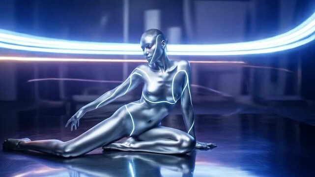 Metallic figure, futuristic pose