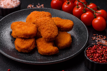 Chicken nugget with sauce, crispy nutritious fast food. Chicken nugget