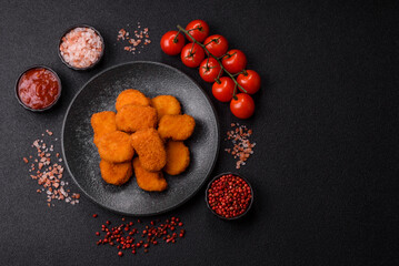 Chicken nugget with sauce, crispy nutritious fast food. Chicken nugget