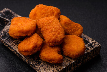 Chicken nugget with sauce, crispy nutritious fast food. Chicken nugget