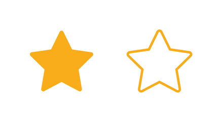 Two Simple Golden Yellow Star Icons Solid and Outline on transparent background