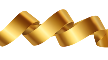 Shiny Gold Ribbon Banner with Smooth Curves on White Background. 