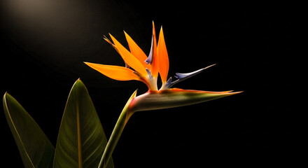 Bird of Paradise Flower Glowing in Neon Purple and Orange