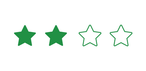 Two Filled and Two Outline Green Stars on Transparent Background