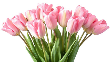 Fototapeta premium Pink Tulips Bouquet Isolated on Transparent Background Spring Flowers and Floral Arrangement