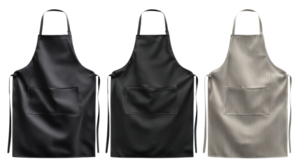 Three Aprons in Black and Gray on a Transparent Background for Culinary and Crafting Projects