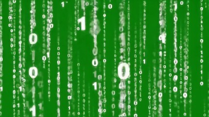 Futuristic digital rain of falling binary code numbers on a green screen for chroma key effects - Powered by Adobe