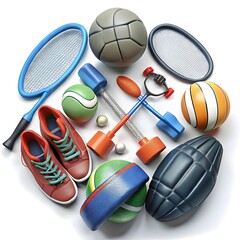 top view of sports equipment on white background