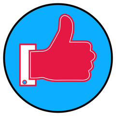 Like and approval social media icon with a thumbs up hand button symbol