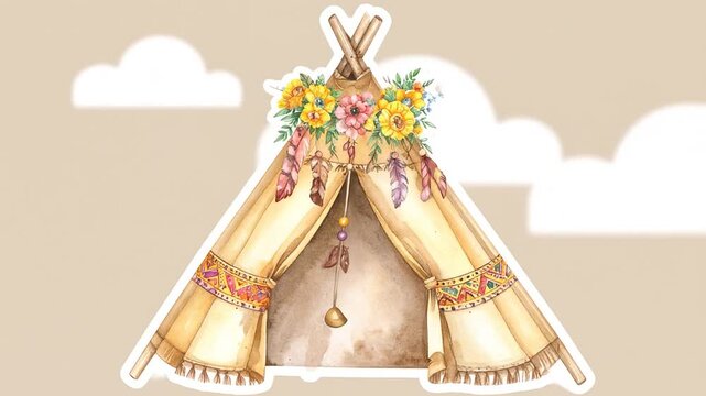 Watercolor Teepee with Floral Decor