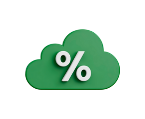Green cloud percent icon on transparent background, PNG