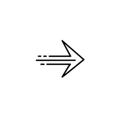 Right arrow icon with motion lines vector illustration for direction navigation and user interface design needs