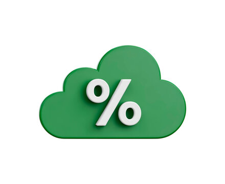 Green cloud percent icon on transparent background, PNG