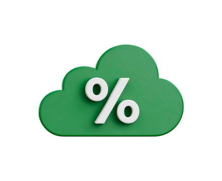 Green cloud percent icon on transparent background, PNG