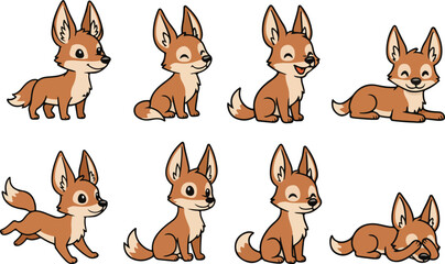Naklejka premium vector illustration of jackal funny cute cartoon mascot character cartoon with 8 poses 01