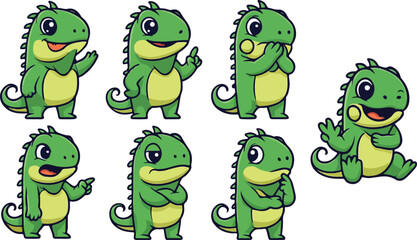 vector illustration of iguana reptile funny cute cartoon mascot character cartoon with 7 poses 02