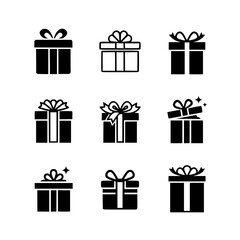 Gift Box Icons Set with Ribbons and Bows