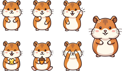 vector illustration of hamster funny cute cartoon mascot character cartoon with 7 poses 03