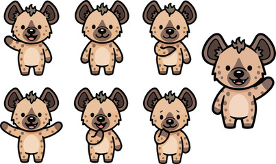 vector illustration of hyena funny cute cartoon mascot character cartoon with 7 poses 03