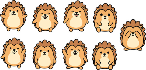 vector illustration of hedgehog funny cute cartoon mascot character cartoon with 9 poses
