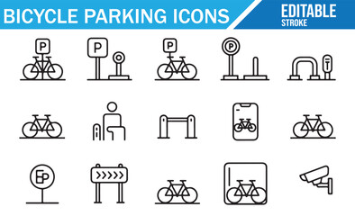 Outline bicycle transportation icons for urban planning and cycling projects