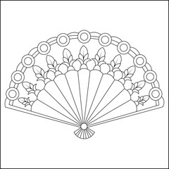 Simple Line Art Vector of a Hand Fan with Floral Pattern