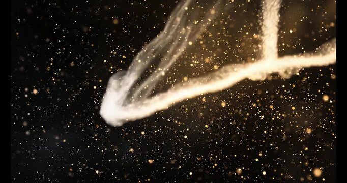 Abstract shimmering golden particles and bokeh lights floating in a dark atmospheric background creating a magical and festive mood