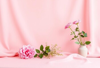 Obraz premium Soft blush pink backdrop, ideal for product photography and graphic design, delicate, texture