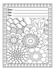 Bold and Easy Flowers Cozy & Funny Coloring Book for Adults and Kid. High resolution (300 DPI), Ready to print on standard 8.5x11-(A4) inch paper With (No Bleed), Black and White. Vector illustration