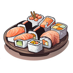 Assorted Sushi Roll and Nigiri Platter Vector Illustration