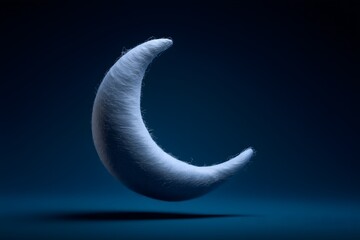 Obraz premium Crescent moon silhouette carved from cotton sheet glowing softly against midnight blue floating background