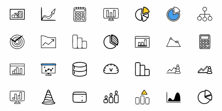 Collection of hand drawn business charts graphs and diagrams icons for data analysis and presentation