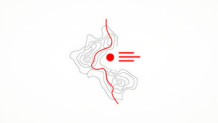 A red dot and lines on a topographic map, representing a target or destination