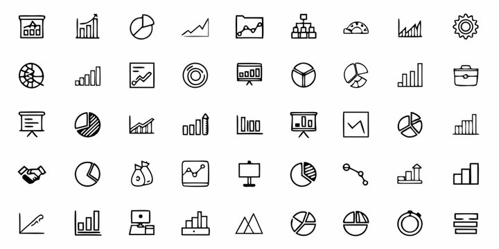 Illustration displaying a variety of business charts and graphs in a hand drawn style on a white background