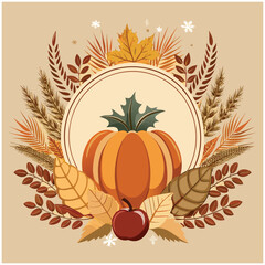 Thanksgiving Decorative Frame with Pumpkin and Apple