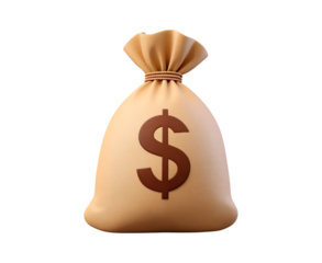 Money bag with dollar symbol on transparent background, PNG