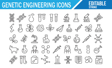 Laboratory science icons for genetic engineering and biotechnology research